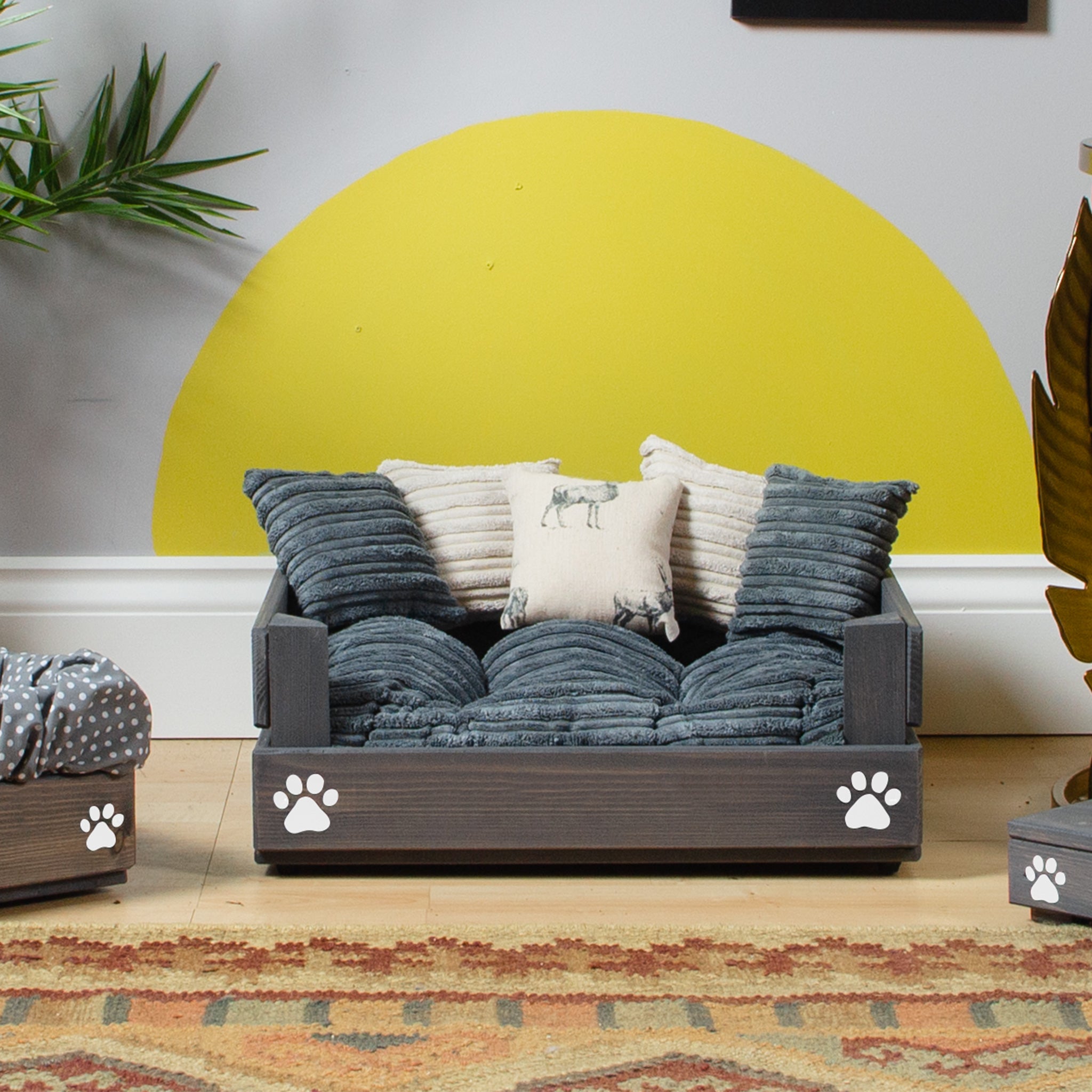 X Small Wooden Personalised Dog Bed (39 x 46cm) - Ash Grey & Corduroy Grey