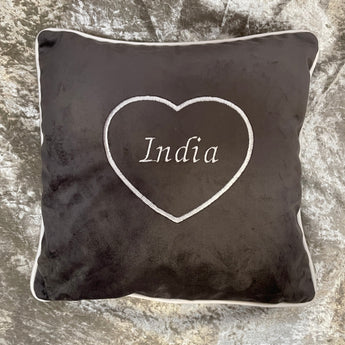 Personalised Cushion for Dog or Cat - Heart design grey with white text- Pet Cushions- Home Interior Cushions- Personalised Cushion for Dogs- Personalised Home Cushions