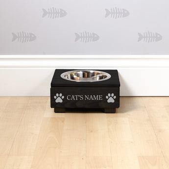 Single Personalised Raised Cat Bowl Stand 10cm High - Ebony Black