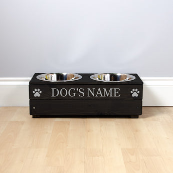 Double Personalised Raised Dog Bowl Stand 17cm High - Ebony Black