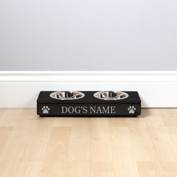 Double Personalised Raised Dog Bowl Stand 7cm High - Ebony Black