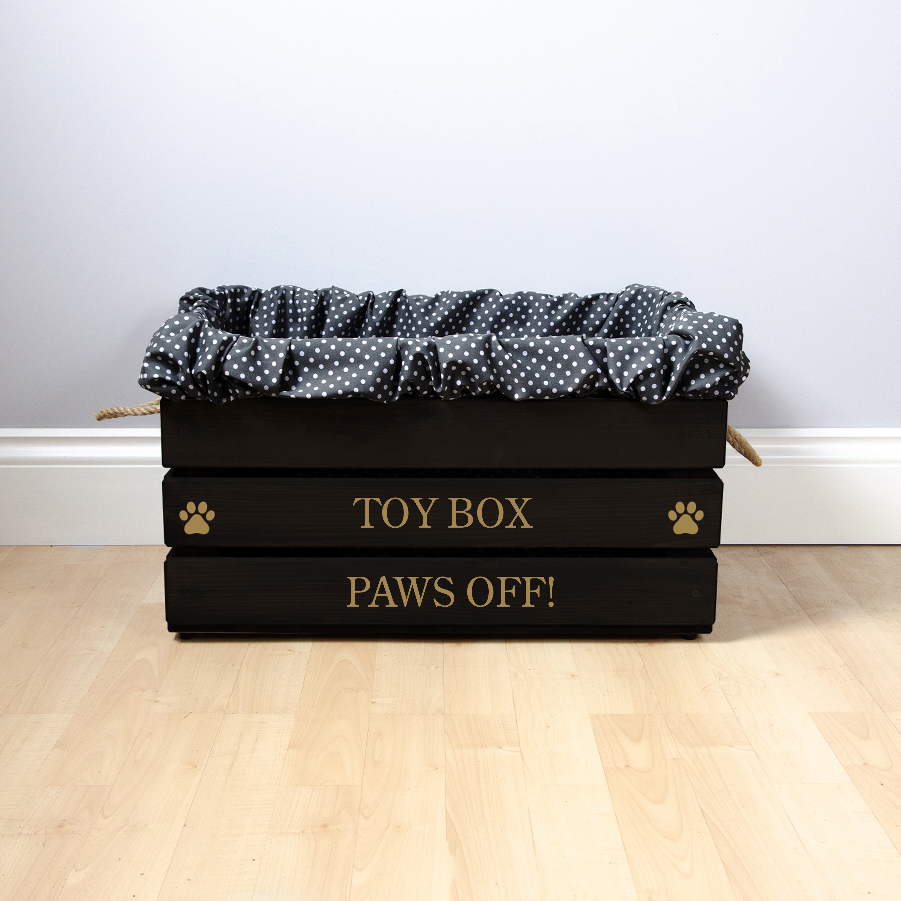 Medium Personalised Dog Toy Box with Removable Linen- Black, Dog Toys, Personalised Dog Toys, Dog Toy Box, Large pet toy box, Black Toy Box