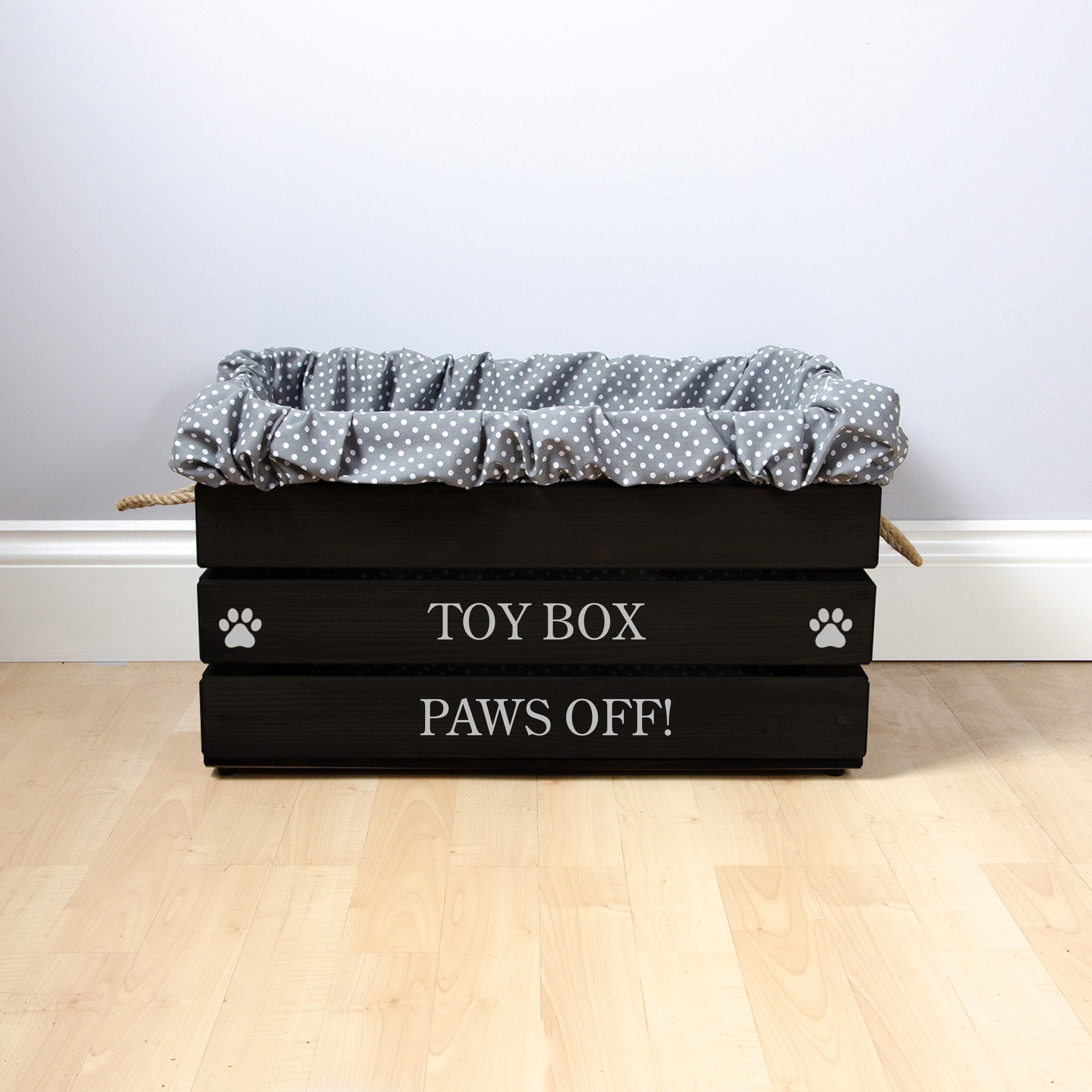 Medium Personalised Dog Toy Box with Removable Linen- Black, Dog Toys, Personalised Dog Toys, Dog Toy Box, Large pet toy box, Black Toy Box