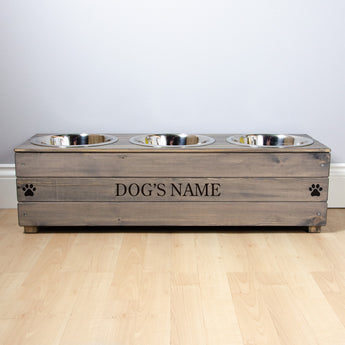 Triple Personalised Raised Dog Bowl Stand 25cm High - Ash Grey