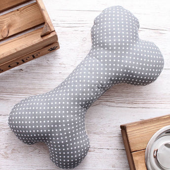-Personalised Bone Cushion for Dog - Grey Polka Dot Personalised Dog Cushion