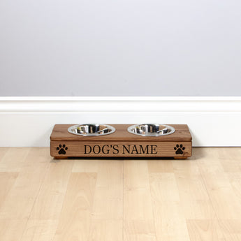 Double Personalised Raised Dog Bowl Stand 7cm High - Royal Oak