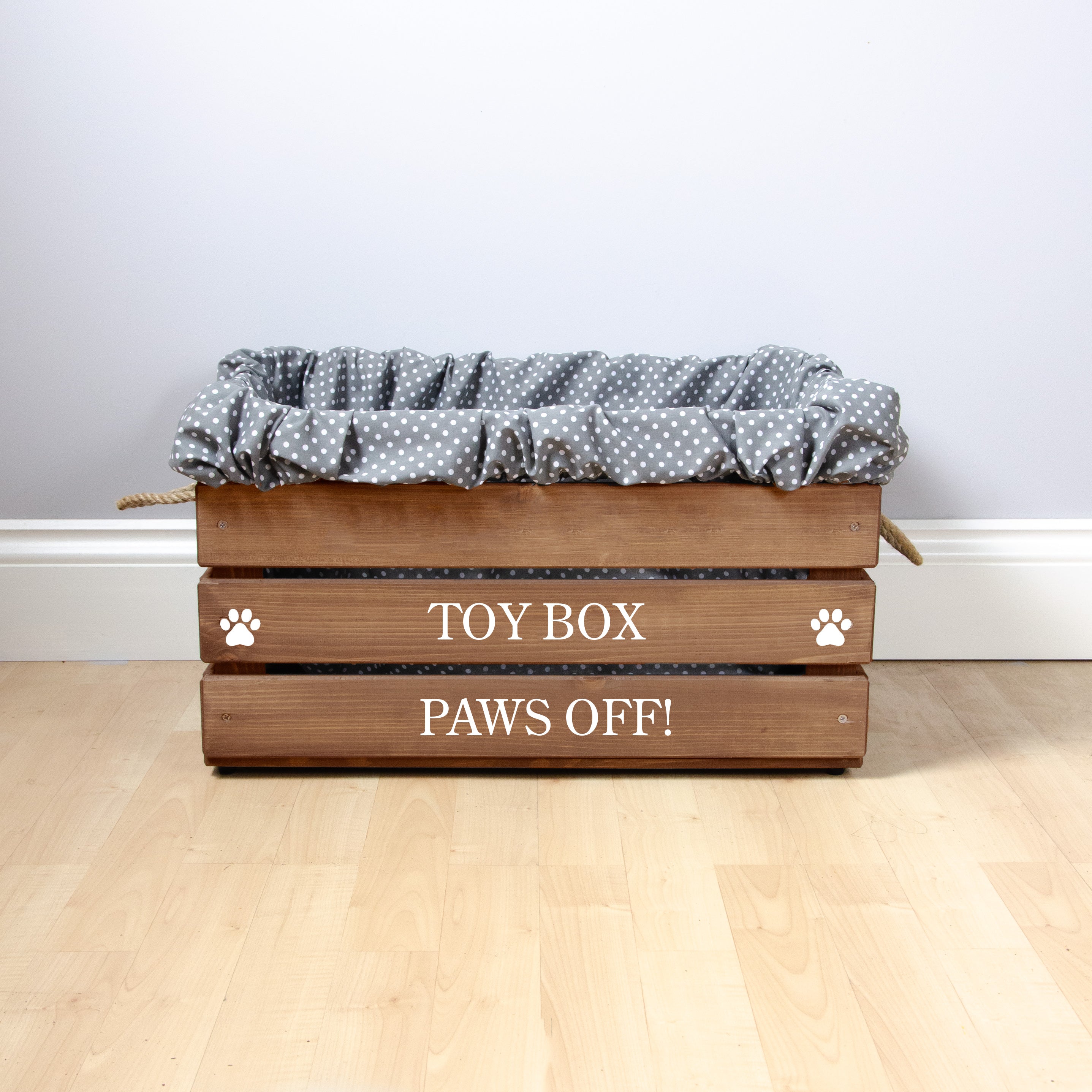 Large Personalised Dog Toy Box with Removable Liner  - Oak, Dog Toys, Personalised Dog Toys, Dog Toy Box, Large dog pet toy box, Grey Toy Box