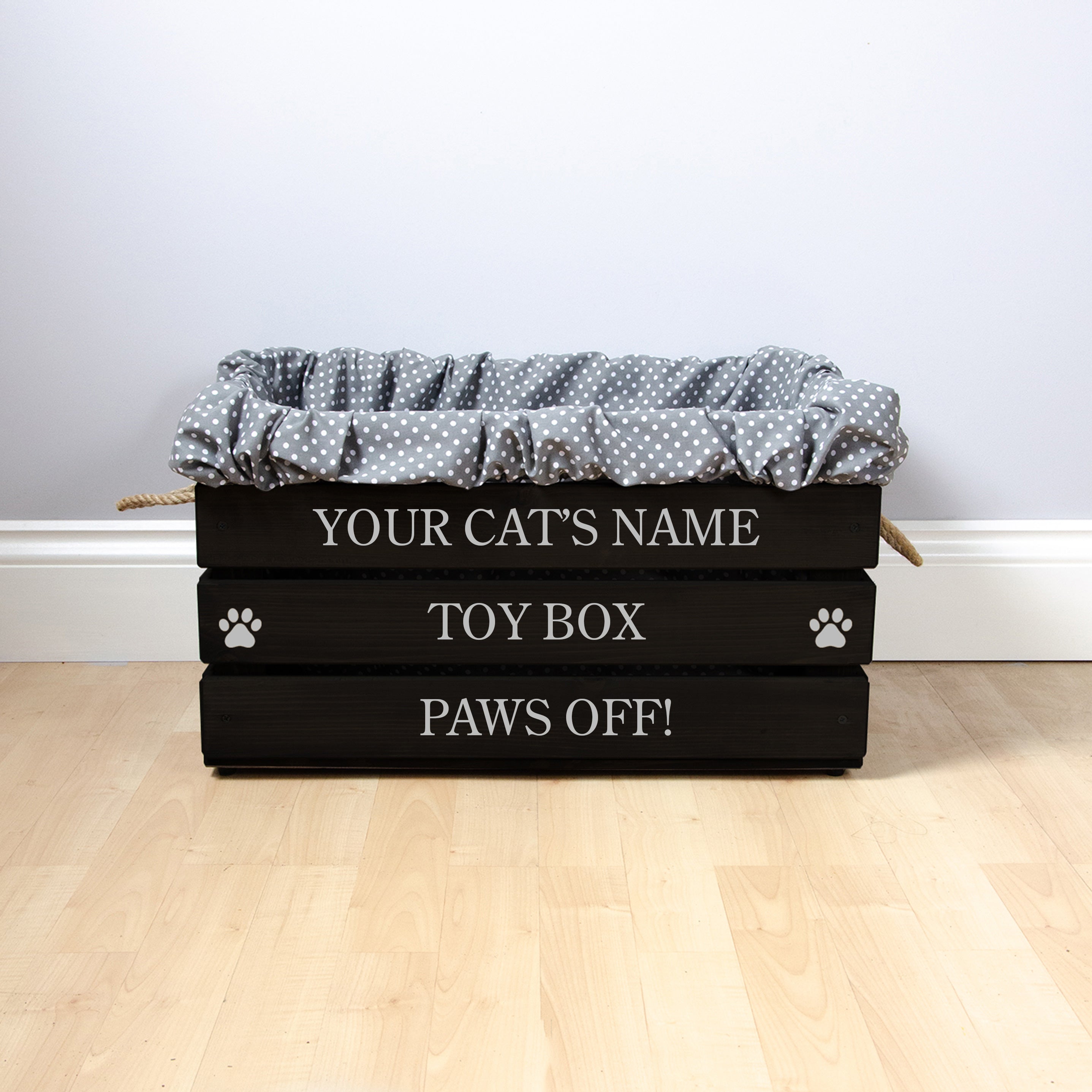 Large Personalised Cat Toy Box with Removable Liner (53 x 38 x 33cm) - Ebony Black