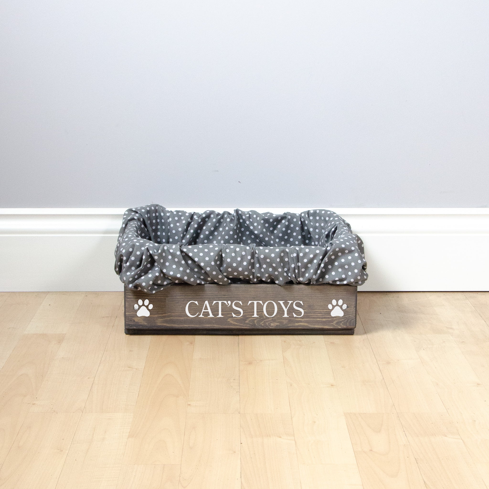 Small Personalised Cat Toy Box with Removable Liner (35 x 25 x 16cm) - Ash Grey