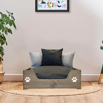 Small Wooden Personalised Dog Bed 46 x 59cm Grey Polka dot QT Products Ltd
