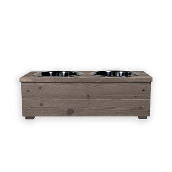 Raised dog bowl personalised wooden