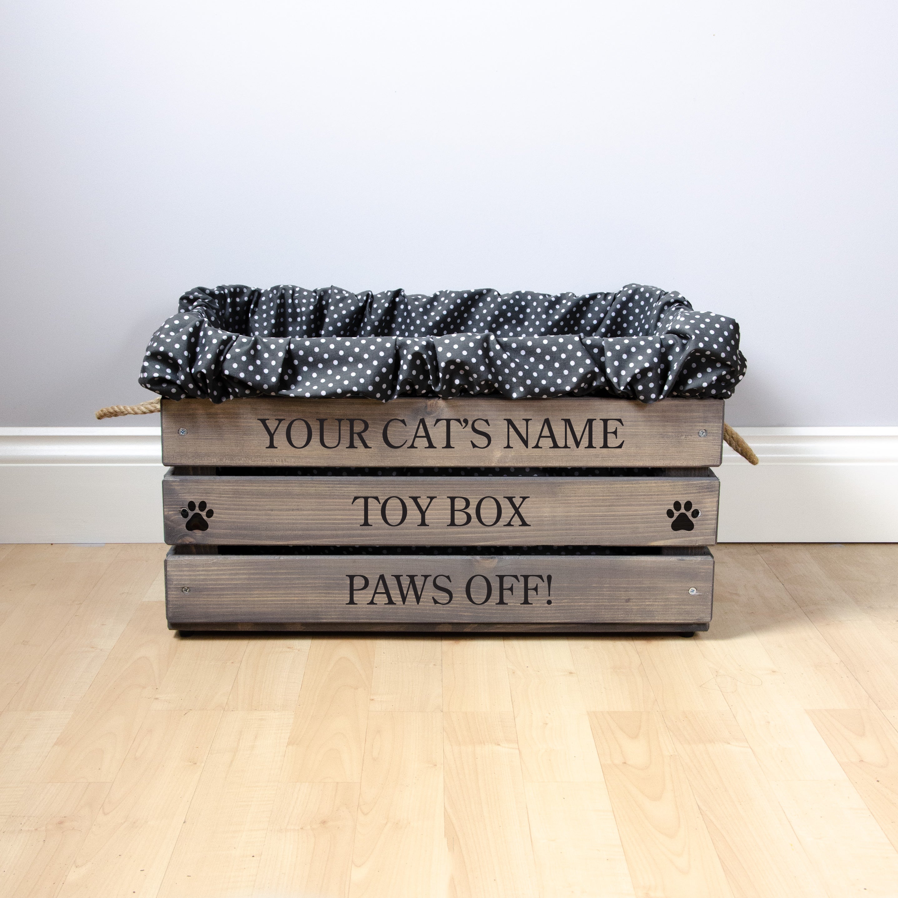 Large Personalised Cat Toy Box with Removable Liner (53 x 38 x 33cm) - Ash Grey