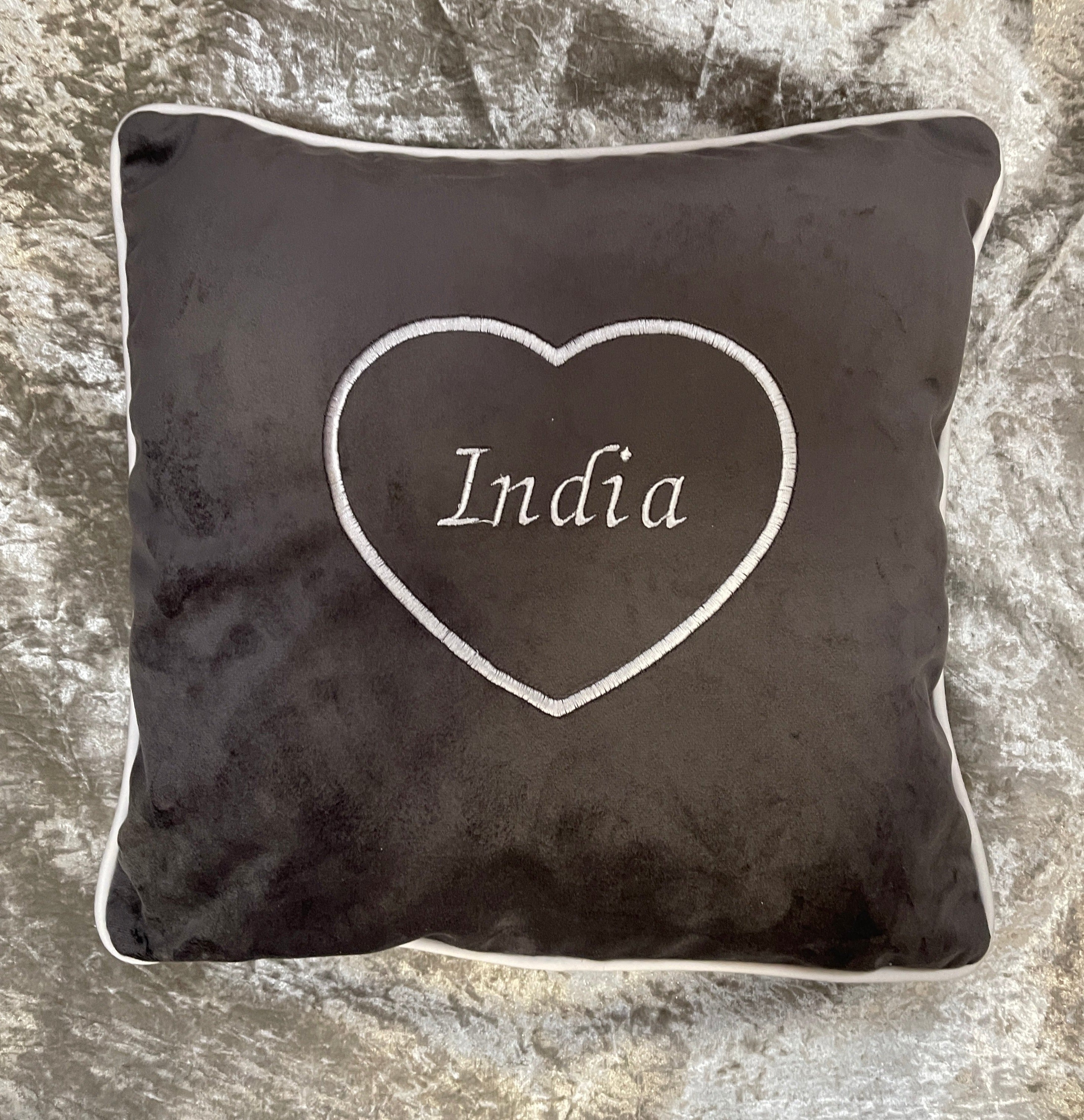Personalised Cushion for Dog or Cat - Heart design grey with white text
