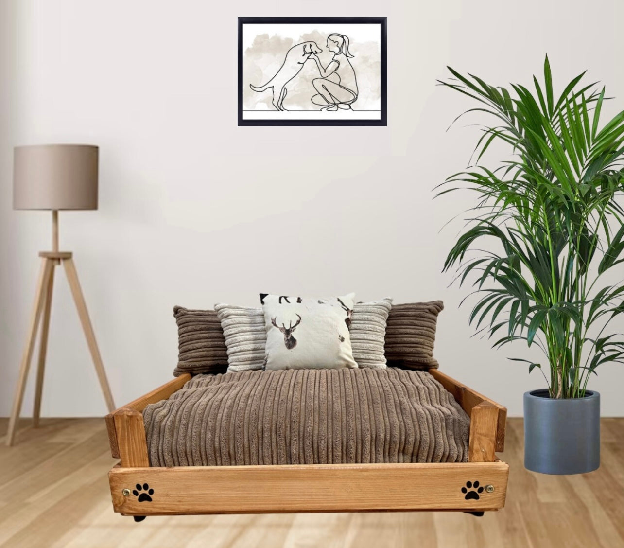 Medium Wooden Personalised Dog Bed (59 x 76cm) - Royal Oak & Stag