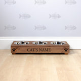 Triple Personalised Raised Cat Bowl Stand 10cm High - Royal Oak