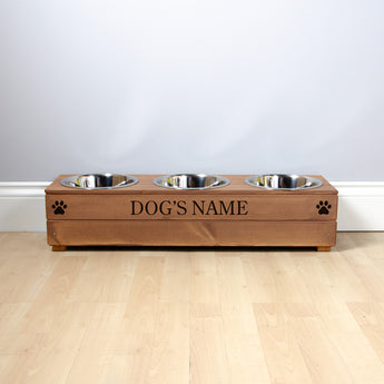 Triple Personalised Raised Dog Bowl Stand 17cm High - Royal Oak