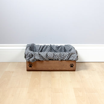 Small Personalised Wooden Dog Toy Box with Removable Liner - Brown, Dog Toys, Personalised Dog Toys, Dog Toy Box, Small pet toy box, Oak Toy Box