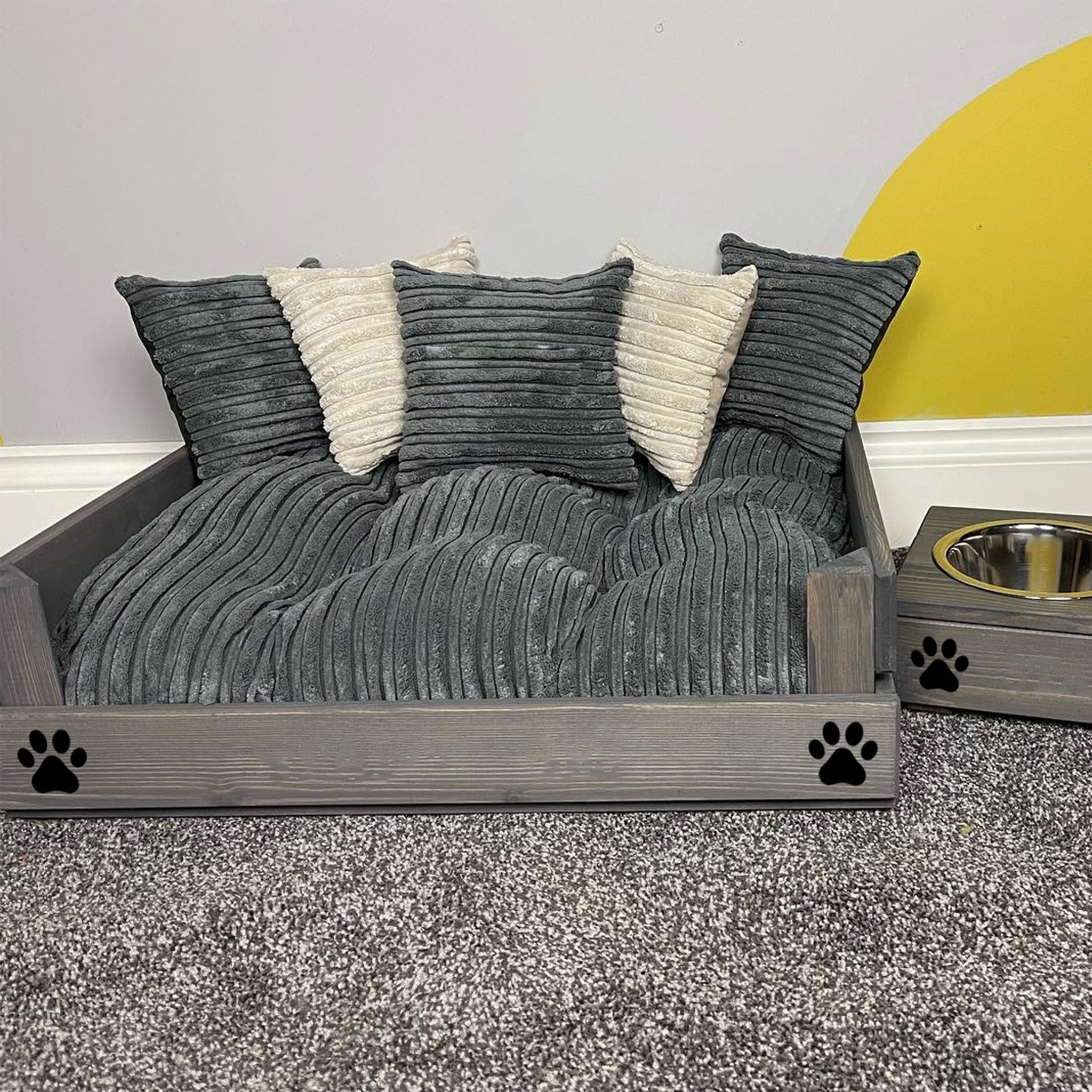 Wooden Personalised Cat Bed (46 x 59cm) - Ash Grey & Corduroy Grey
