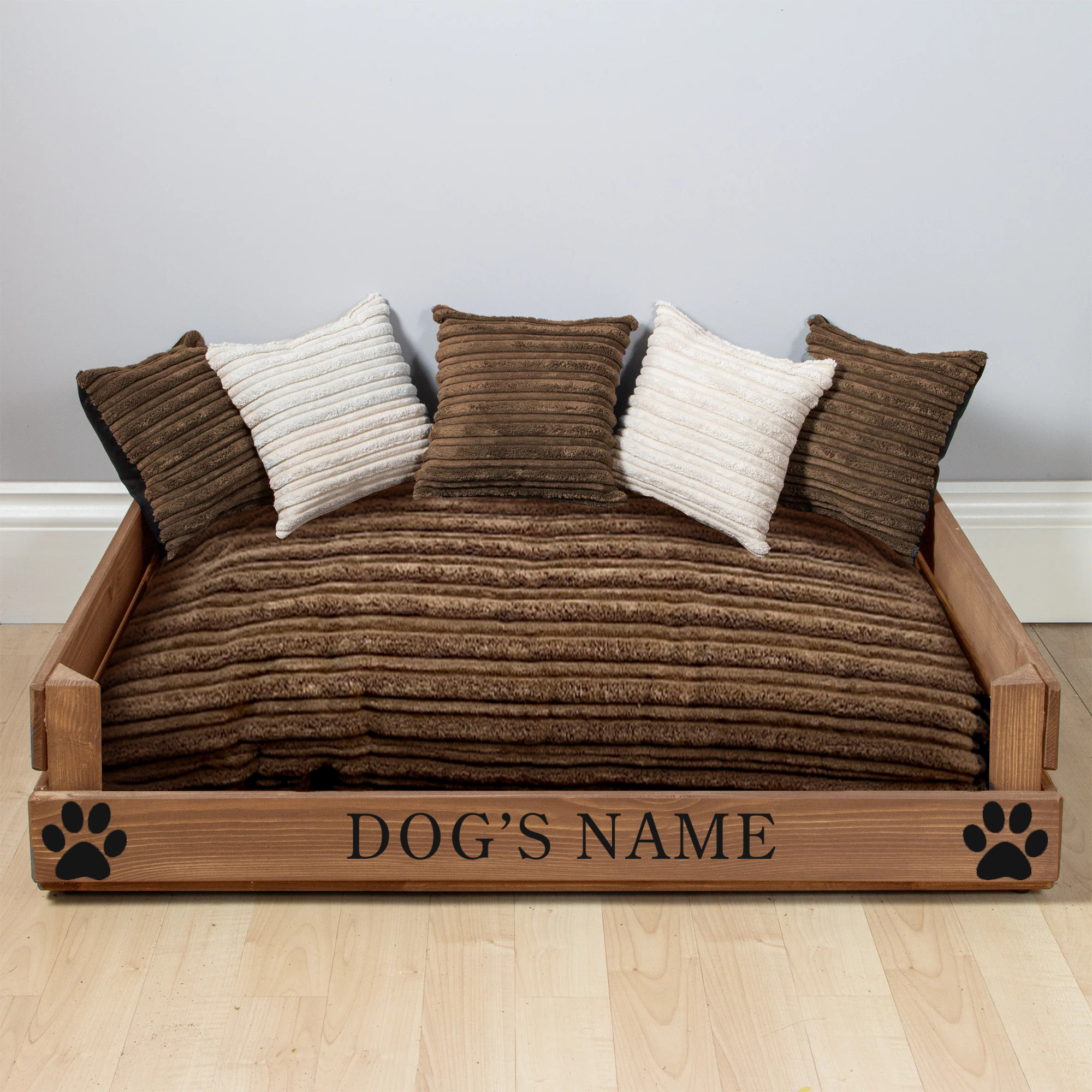 Small Wooden Personalised Dog Bed (46 x 59cm) - Royal Oak & Stag