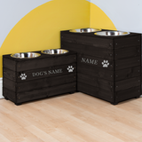 Double Personalised Raised Dog Bowl Stand 31, 38 or 45cm High - Ebony Black