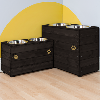 Personalised Wooden Bowl for large dogs with cutomised Name in Black with 2 bowls -(Large) - 31-45cm high