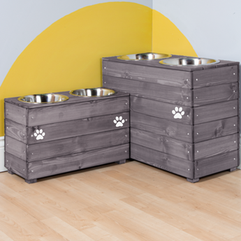 Personalised Wooden Bowl for large dogs with cutomised Name in Grey with 2 bowls -(Large) - 31-45cm high