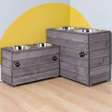 Personalised Wooden Bowl for large dogs with cutomised Name in Grey with 2 bowls -(Large) - 31-45cm high
