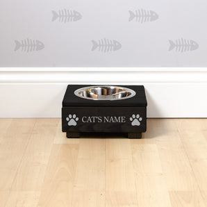 Single Personalised Raised Cat Bowl Stand 10cm High - Ebony Black