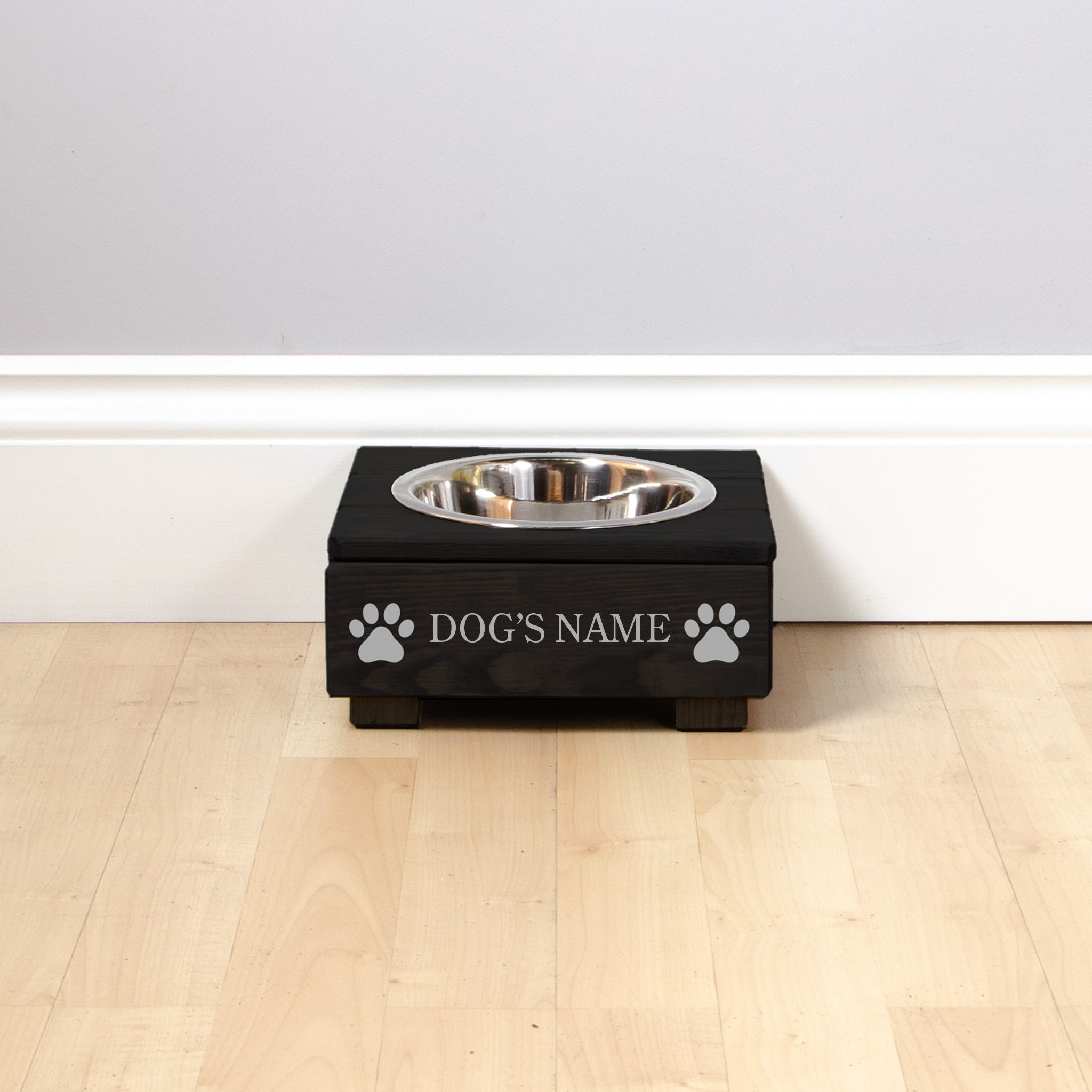 Single Personalised Raised Dog Bowl Stand 10cm High - Ebony Black