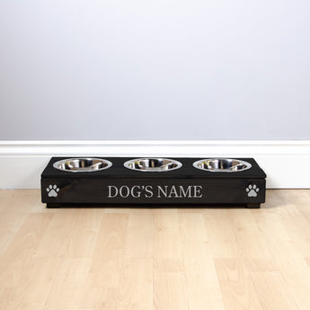 Triple Personalised Raised Dog Bowl Stand 10cm High - Ebony Black
