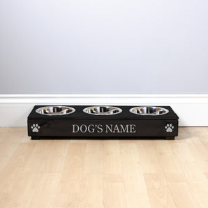 Triple Personalised Raised Dog Bowl Stand 10cm High - Ebony Black