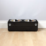Personalised Wooden Bowl for dogs with Engraved Name in Black -with 2 bowls (medium) - 17cm high-for pets, dogs