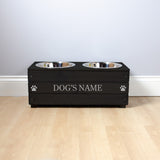 Double Personalised Raised Dog Bowl Stand 25cm High - Ebony Black