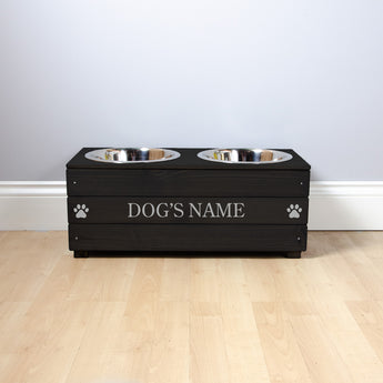 Double Personalised Raised Dog Bowl Stand 25cm High - Ebony Black
