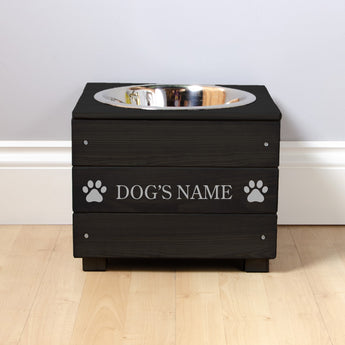 Single Personalised Raised Dog Bowl Stand 25cm High - Ebony Black