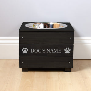 Single Personalised Raised Dog Bowl Stand 25cm High - Ebony Black