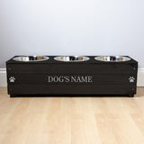 Triple Personalised Raised Dog Bowl Stand 25cm High - Ebony Black