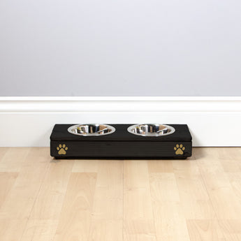 Double Personalised Raised Dog Bowl Stand 7cm High - Black Personalised dog bowl raised dog bowl wooden dog feeding pet feeding station pet bowls for small dogs pets