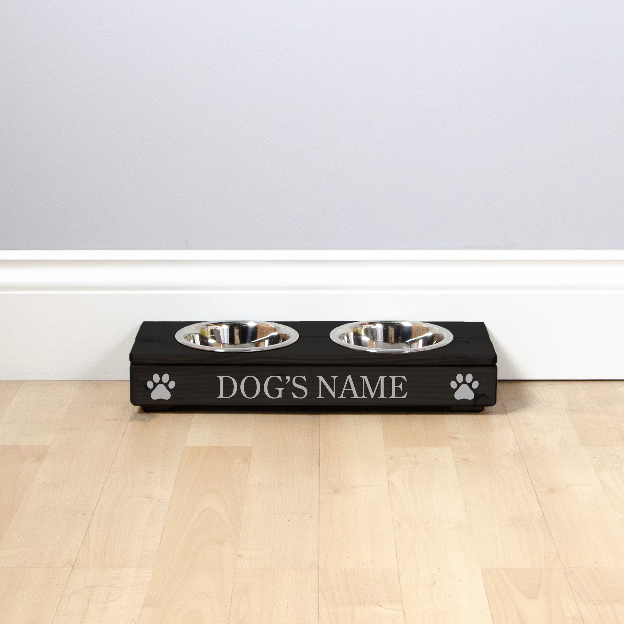 Double Personalised Raised Dog Bowl Stand 7cm High - Ebony Black