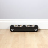 Double Personalised Raised Dog Bowl Stand 7cm High - Black   Personalised dog bowl raised dog bowl wooden dog feeding pet feeding station pet bowls -for small dogs pets