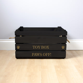 Medium Personalised Dog Toy Box with Removable Linen- Black, Dog Toys, Personalised Dog Toys, Dog Toy Box, Large pet toy box, Black Toy Box