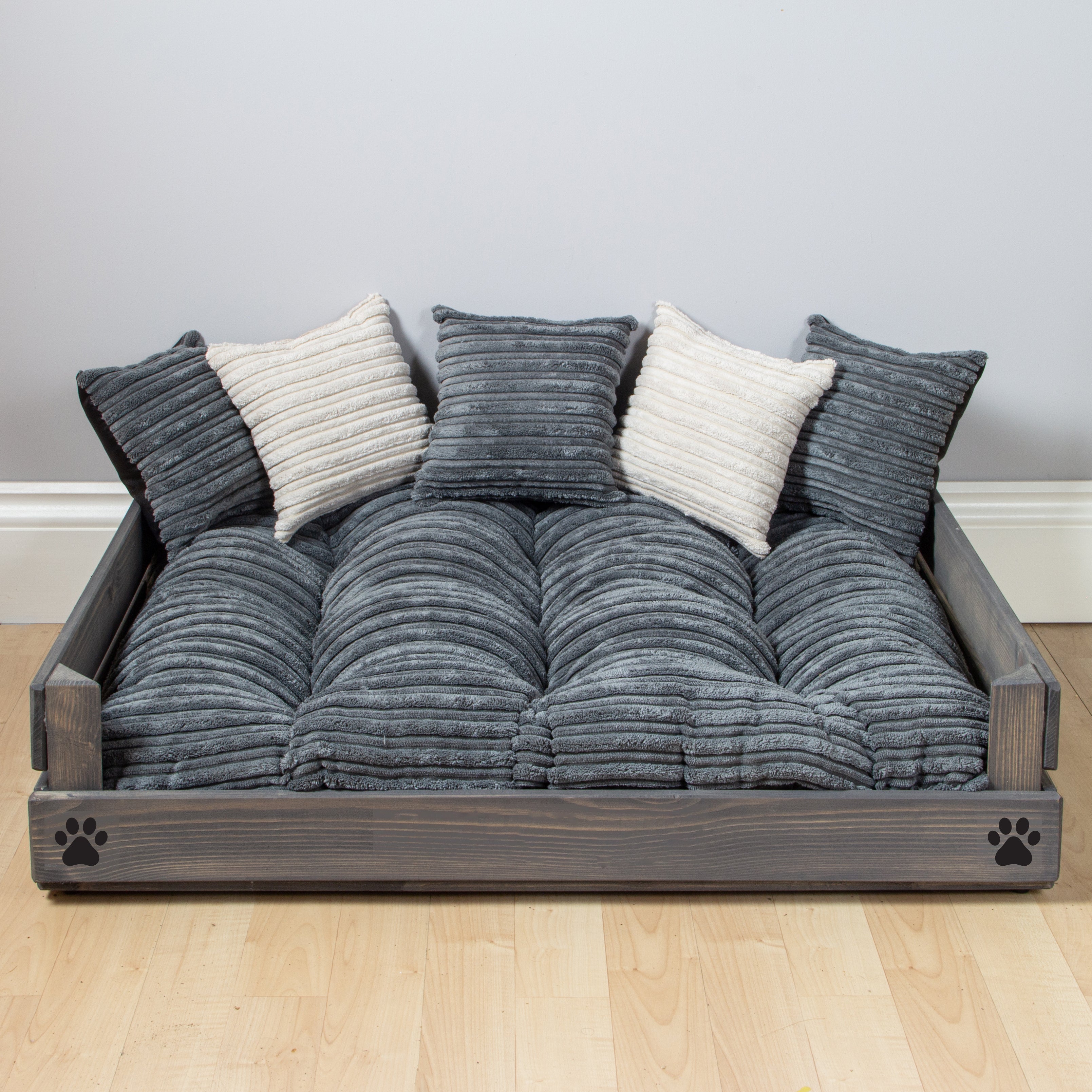 Medium Wooden Personalised Dog Bed (59 x 76cm) - Ash Grey & Corduroy Grey