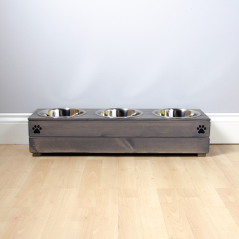 Personalised Wooden Bowl for dogs with Engraved Name in Grey-with 3 bowls (medium) - 17cm high