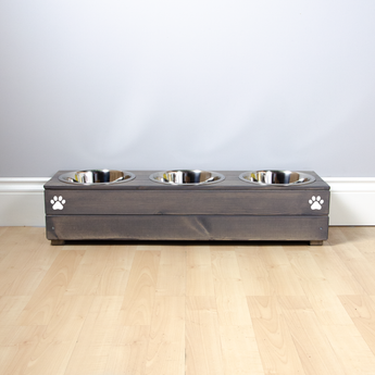 Personalised Wooden Bowl for dogs with Engraved Name in Grey-with 3 bowls (medium) - 17cm high