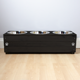 Personalised Wooden Bowl for dogs with Engraved Name in Black with 3 bowls -(medium) - 25cm high