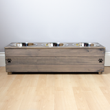 Personalised Wooden Bowl for dogs with Engraved Name in Grey with 3 bowls -(medium) - 25cm high
