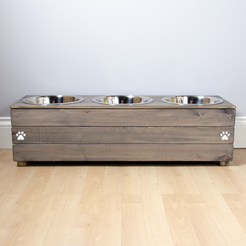 Personalised Wooden Bowl for dogs with Engraved Name in Grey with 3 bowls -(medium) - 25cm high