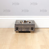 Single Personalised Raised Cat Bowl Stand 10cm High - Ash Grey