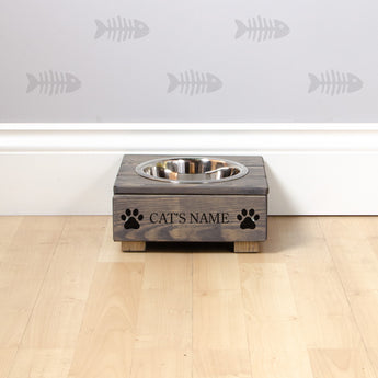 Single Personalised Raised Cat Bowl Stand 10cm High - Ash Grey