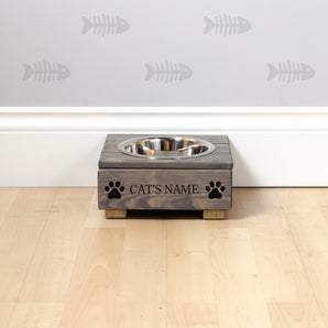 Single Personalised Raised Cat Bowl Stand 10cm High - Ash Grey